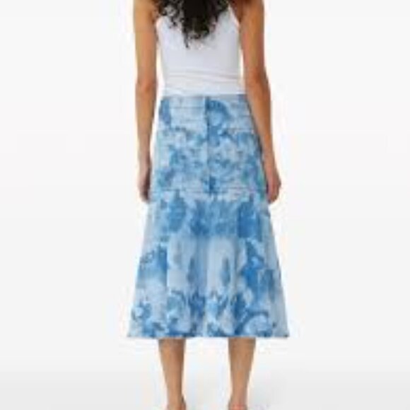 56 -  NWT $295 GANNI BLUE FLARED DENIM MIDI SKIRT - Picture 4 of 5